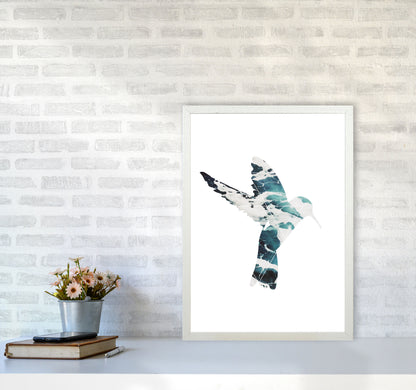 Blue Sea Bird Modern Print Animal Art Print A2 Oak Frame
