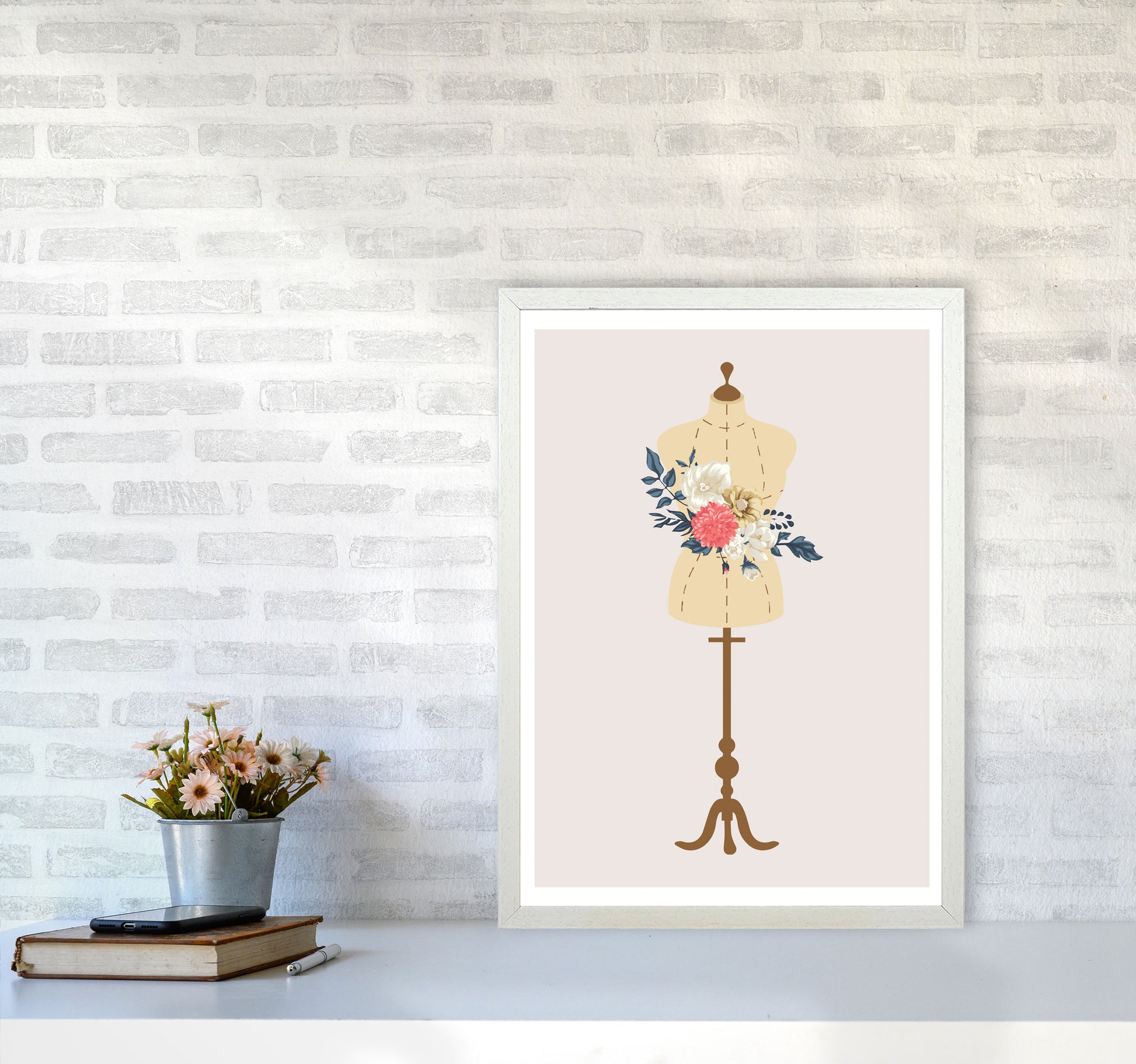Floral Manikin Modern Print A2 Oak Frame