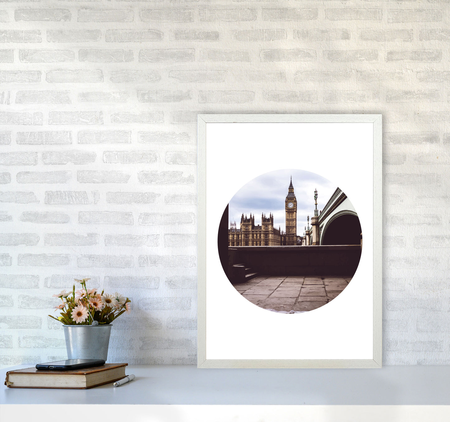 London Big Ben Modern Art Print, Framed Wall Art A2 Oak Frame