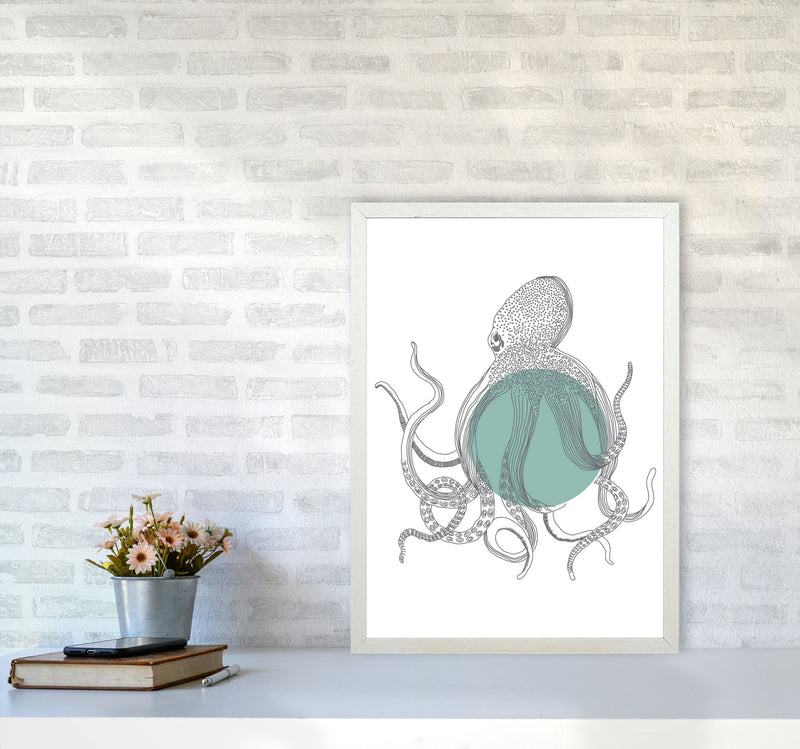 Marine Animals Octopus Modern Print Animal Art Print A2 Oak Frame