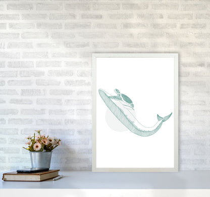 Marine Animals Whale And Turtle Modern Print Animal Art Print A2 Oak Frame