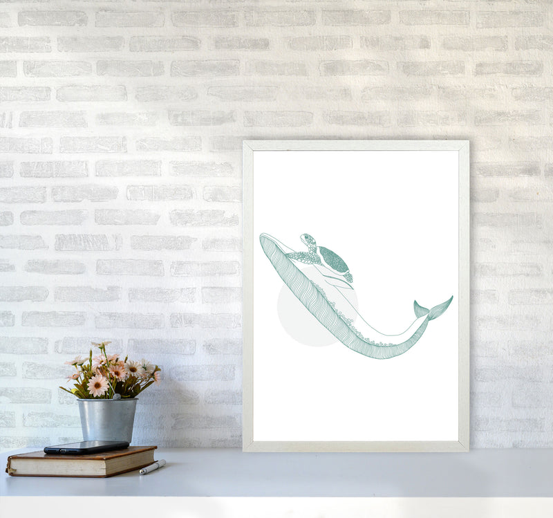Marine Animals Whale And Turtle Modern Print Animal Art Print A2 Oak Frame