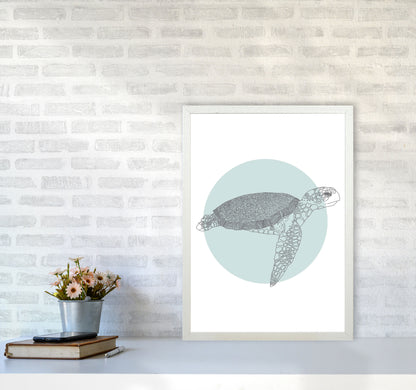 Marine Animals Turtle Modern Print Animal Art Print A2 Oak Frame