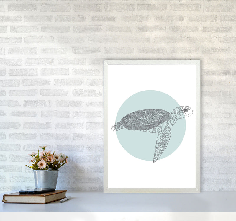 Marine Animals Turtle Modern Print Animal Art Print A2 Oak Frame