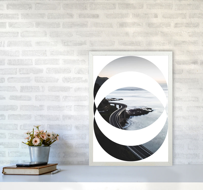 Black Road Oval Modern Print, Framed Botanical & Nature Art Print A2 Oak Frame