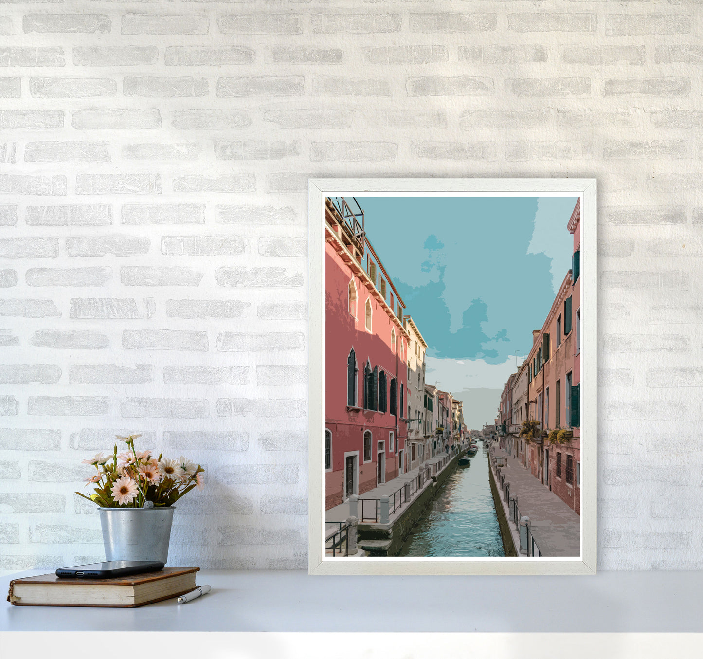 Venice Portrait 2 Modern Print A2 Oak Frame