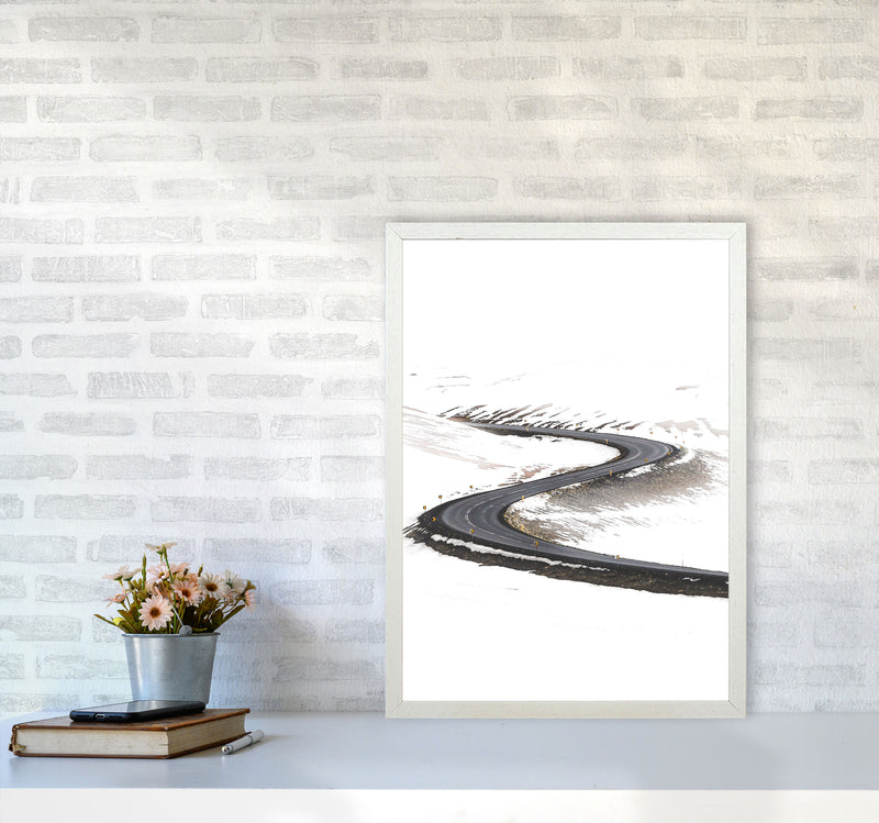 Snowy Road Pass Modern Print A2 Oak Frame