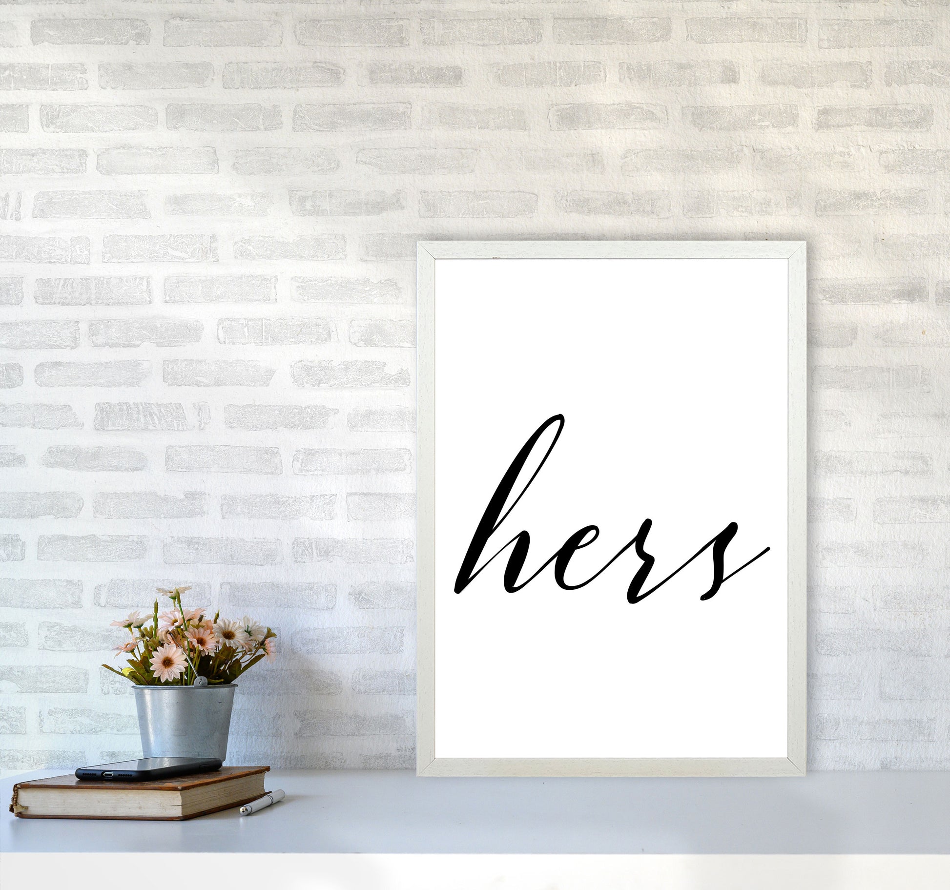 Hers Framed Typography Wall Art Print A2 Oak Frame