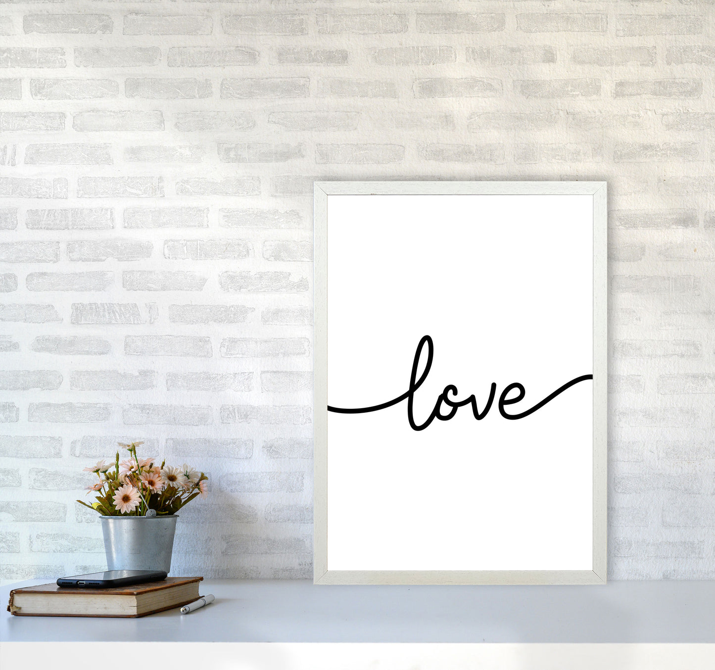 Love Framed Typography Wall Art Print A2 Oak Frame