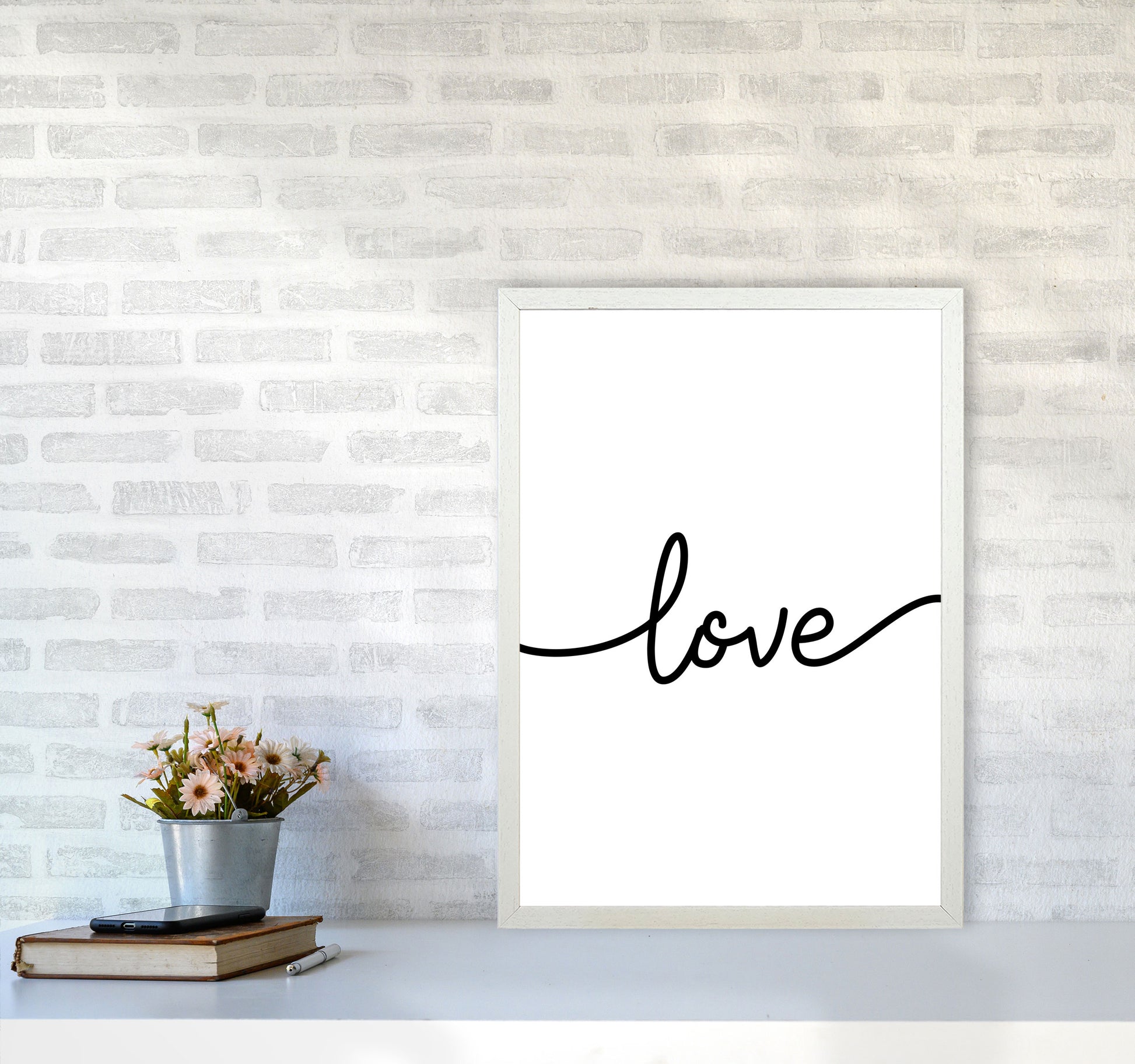 Love Framed Typography Wall Art Print A2 Oak Frame