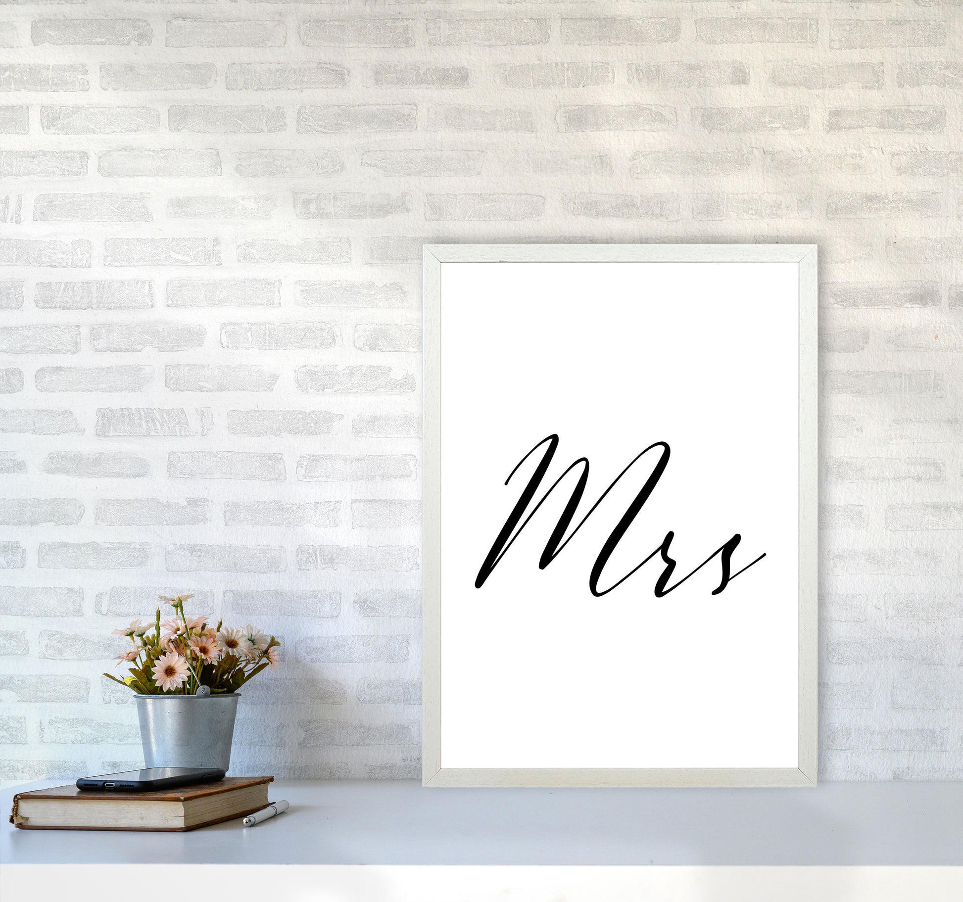 Mrs Framed Typography Wall Art Print A2 Oak Frame