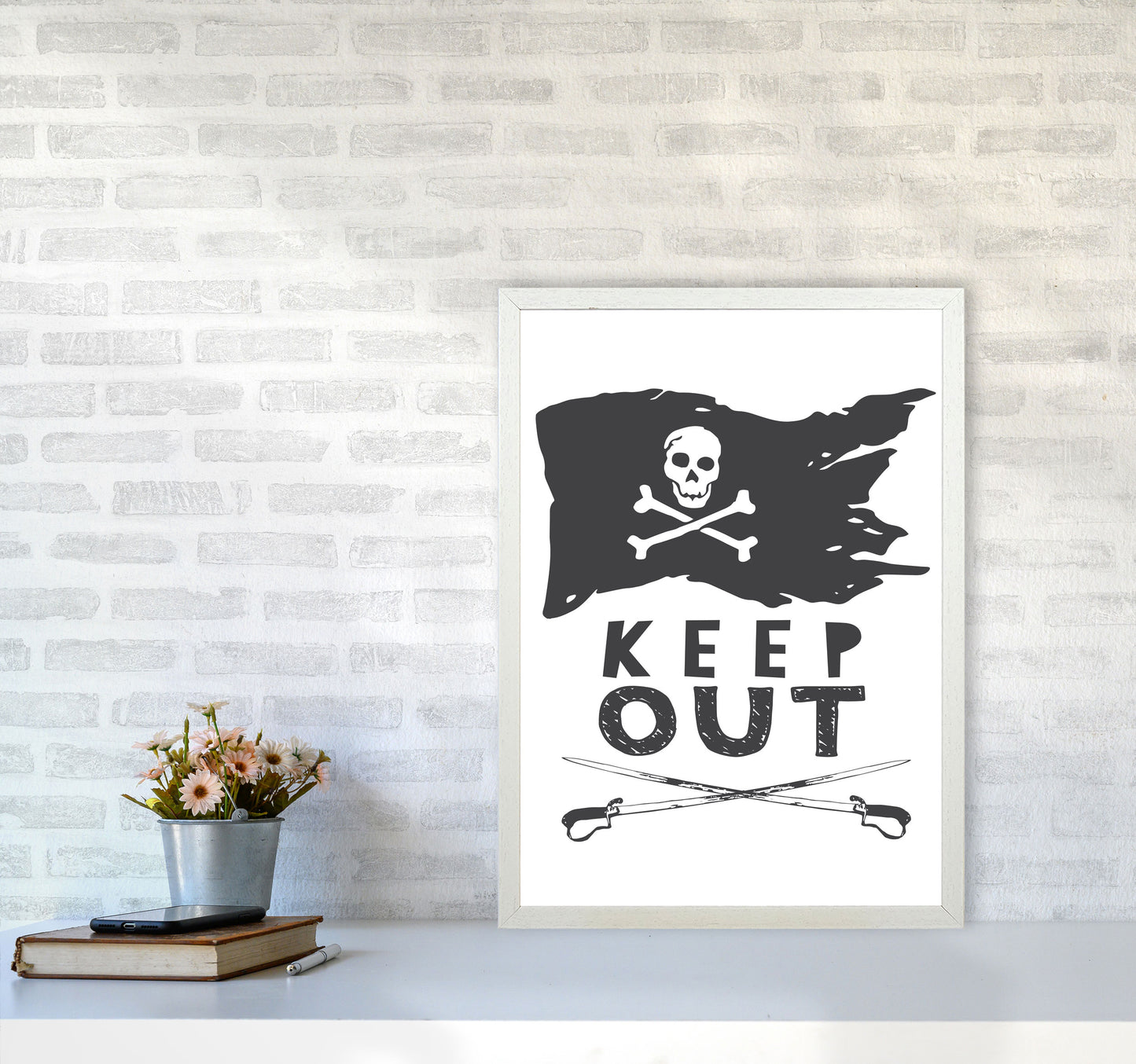 Pirate Keep Out Framed Nursey Wall Art Print A2 Oak Frame