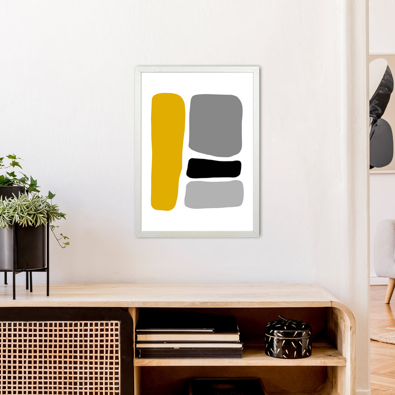 Mustard And Black Abstract Stones 1 Art Print by Pixy Paper A2 Oak Frame