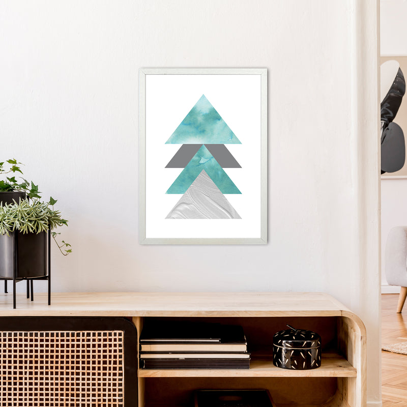 Marble Teal And Silver 2 Art Print by Pixy Paper A2 Oak Frame