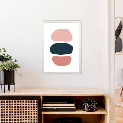 Pink And Navy Abstract Stones 1 Art Print by Pixy Paper A2 Oak Frame