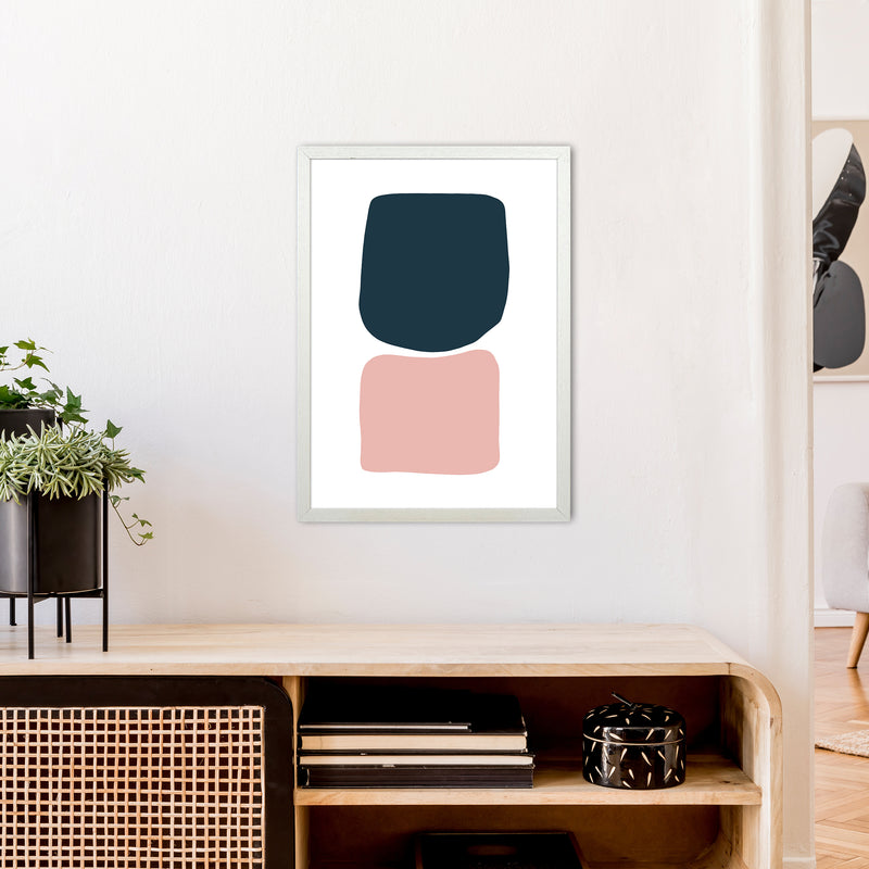 Pink And Navy Abstract Stones 2 Art Print by Pixy Paper A2 Oak Frame