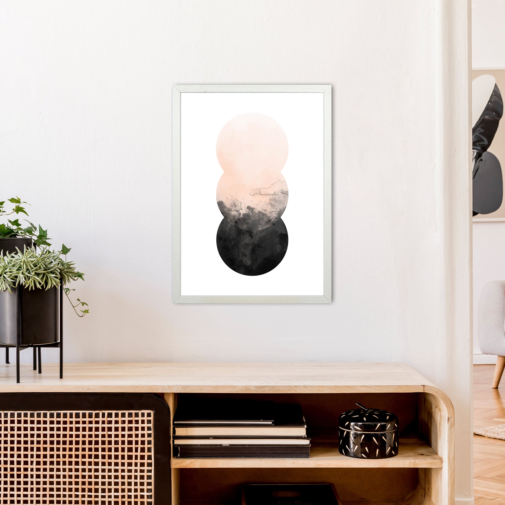 Nude And Black Watercolour 5 Art Print by Pixy Paper A2 Oak Frame
