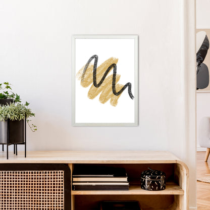 Dalia Chalk Gold And Black Scribbles  Art Print by Pixy Paper A2 Oak Frame