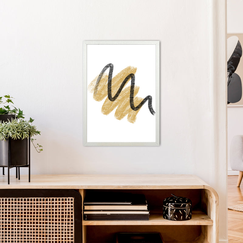 Dalia Chalk Gold And Black Scribbles  Art Print by Pixy Paper A2 Oak Frame