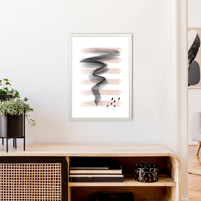 Dalia Chalk Pink Lines Black Storm  Art Print by Pixy Paper A2 Oak Frame