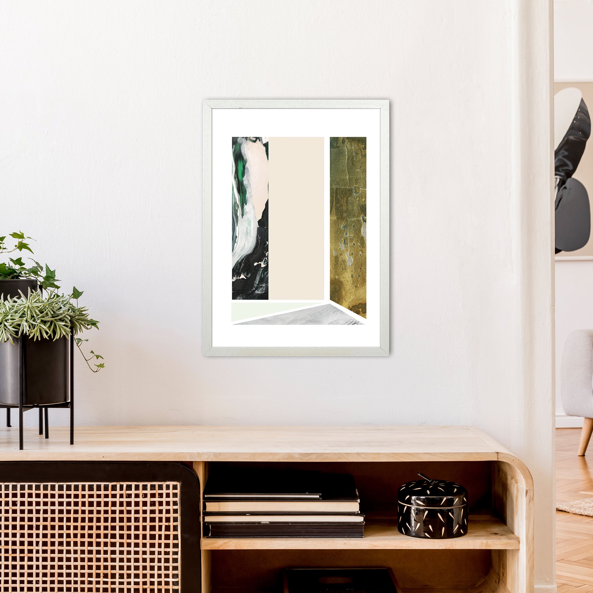 Green Marble Rectangle Abstract  Art Print by Pixy Paper A2 Oak Frame