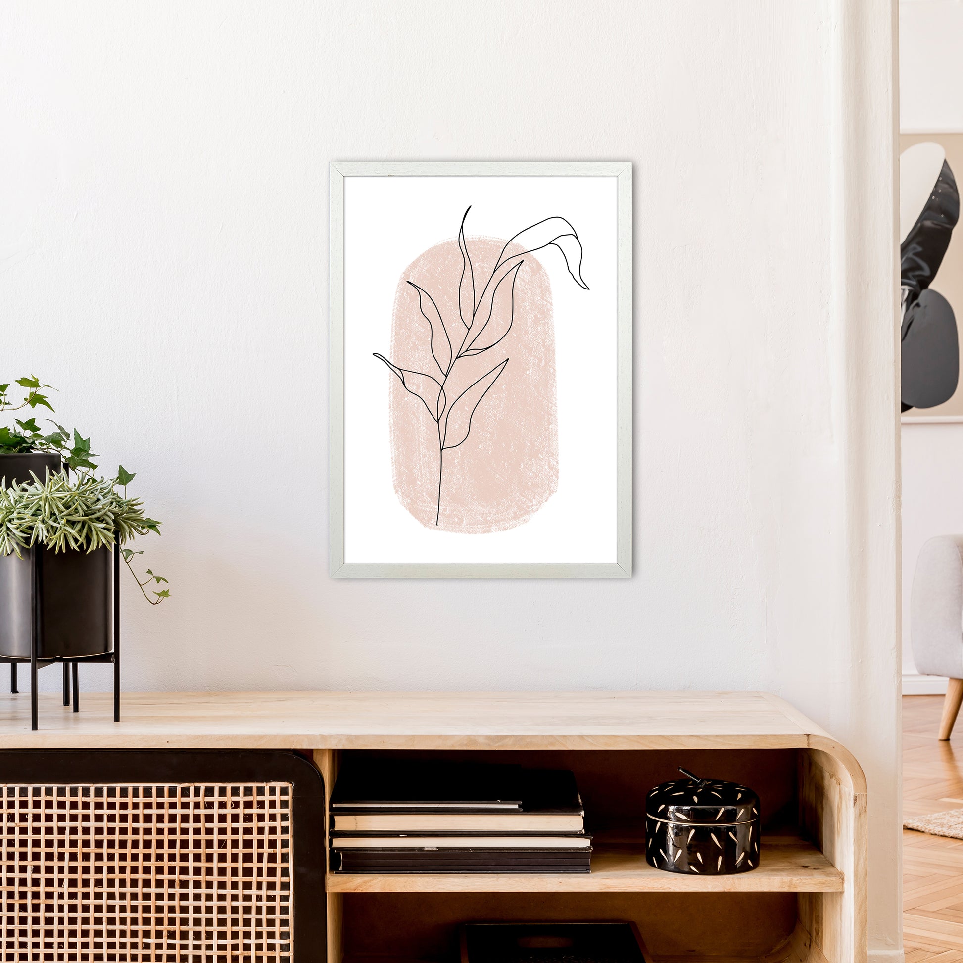 Dalia Chalk Pink Floral Leaf  Art Print by Pixy Paper A2 Oak Frame