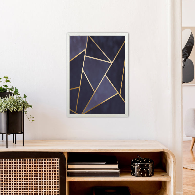 Lux Navy And Gold Geo Print  Art Print by Pixy Paper A2 Oak Frame