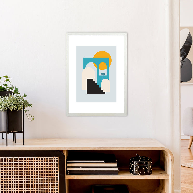 Mita Teal Stairs To Sun N5  Art Print by Pixy Paper A2 Oak Frame