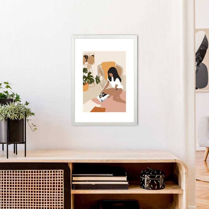 Mica Girl With Magazine N4  Art Print by Pixy Paper A2 Oak Frame