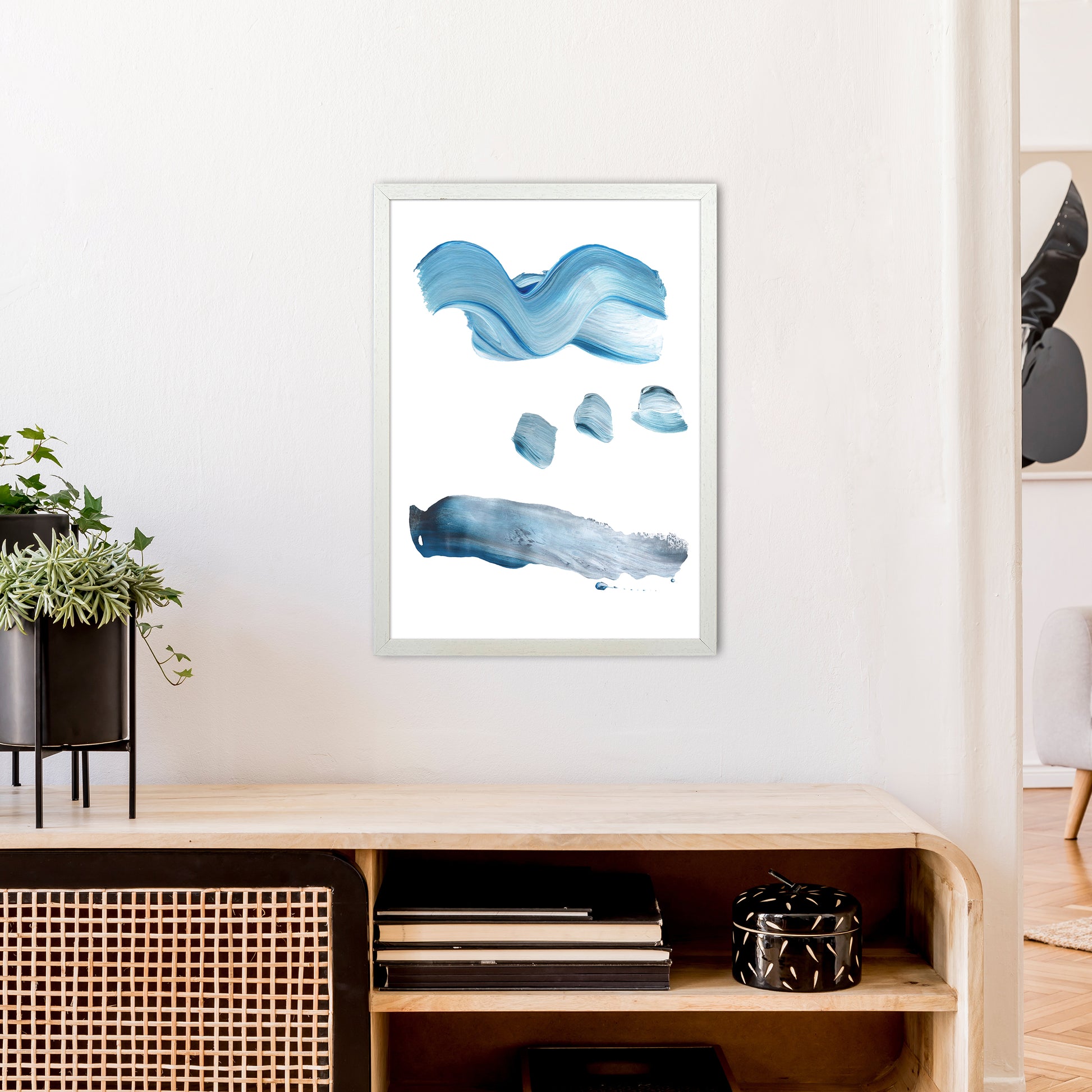 Light Blue Paint Strokes  Art Print by Pixy Paper A2 Oak Frame