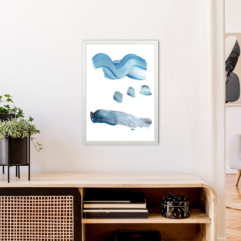 Light Blue Paint Strokes  Art Print by Pixy Paper A2 Oak Frame