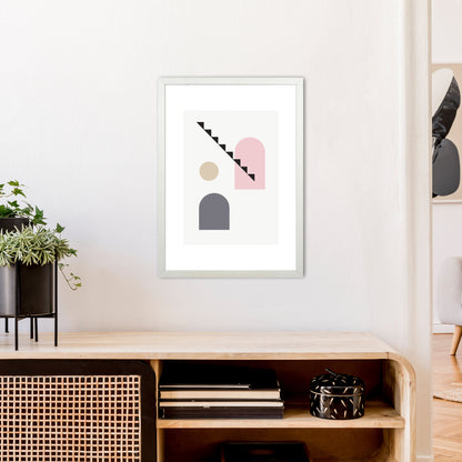 Mila Pink Stairs Left N4  Art Print by Pixy Paper A2 Oak Frame
