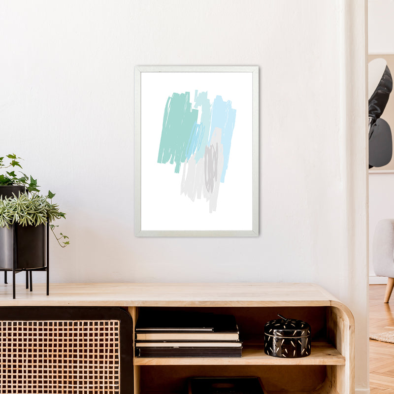Mint Scribbles Drawings  Art Print by Pixy Paper A2 Oak Frame