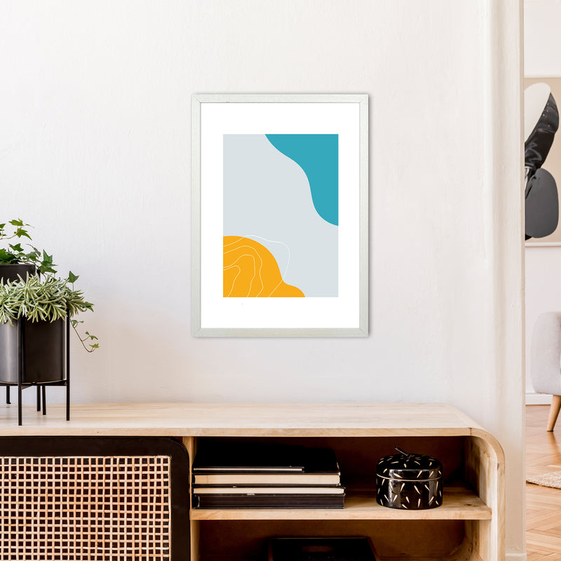 Mita Teal Abstract N19  Art Print by Pixy Paper A2 Oak Frame
