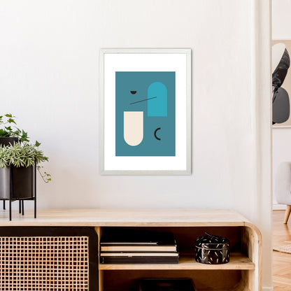 Mita Teal Abstract N4  Art Print by Pixy Paper A2 Oak Frame