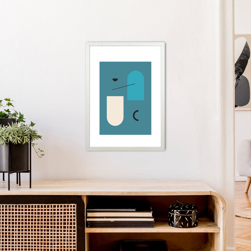 Mita Teal Abstract N4  Art Print by Pixy Paper A2 Oak Frame