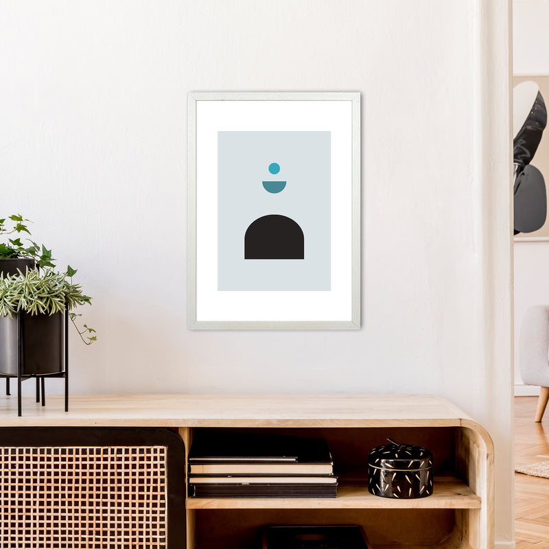Mita Teal Abstract N12  Art Print by Pixy Paper A2 Oak Frame