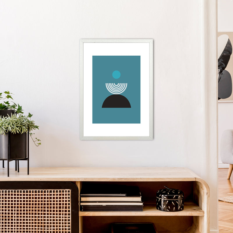 Mita Teal Fountain N8  Art Print by Pixy Paper A2 Oak Frame
