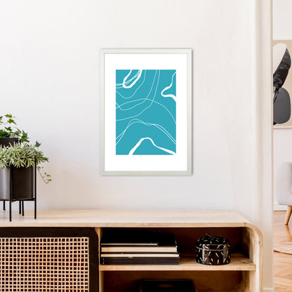 Mita Teal Swirls N13  Art Print by Pixy Paper A2 Oak Frame