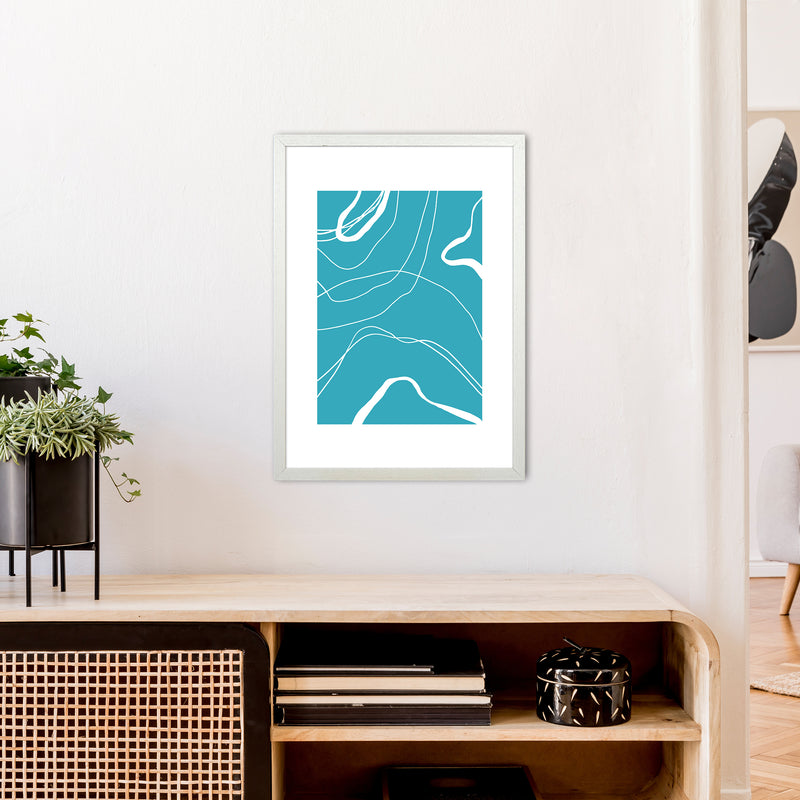 Mita Teal Swirls N13  Art Print by Pixy Paper A2 Oak Frame