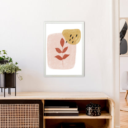Dalia Chalk Red Leaf  Art Print by Pixy Paper A2 Oak Frame