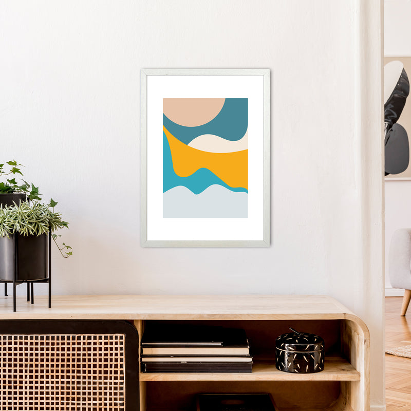 Mita Teal Dunes N14  Art Print by Pixy Paper A2 Oak Frame