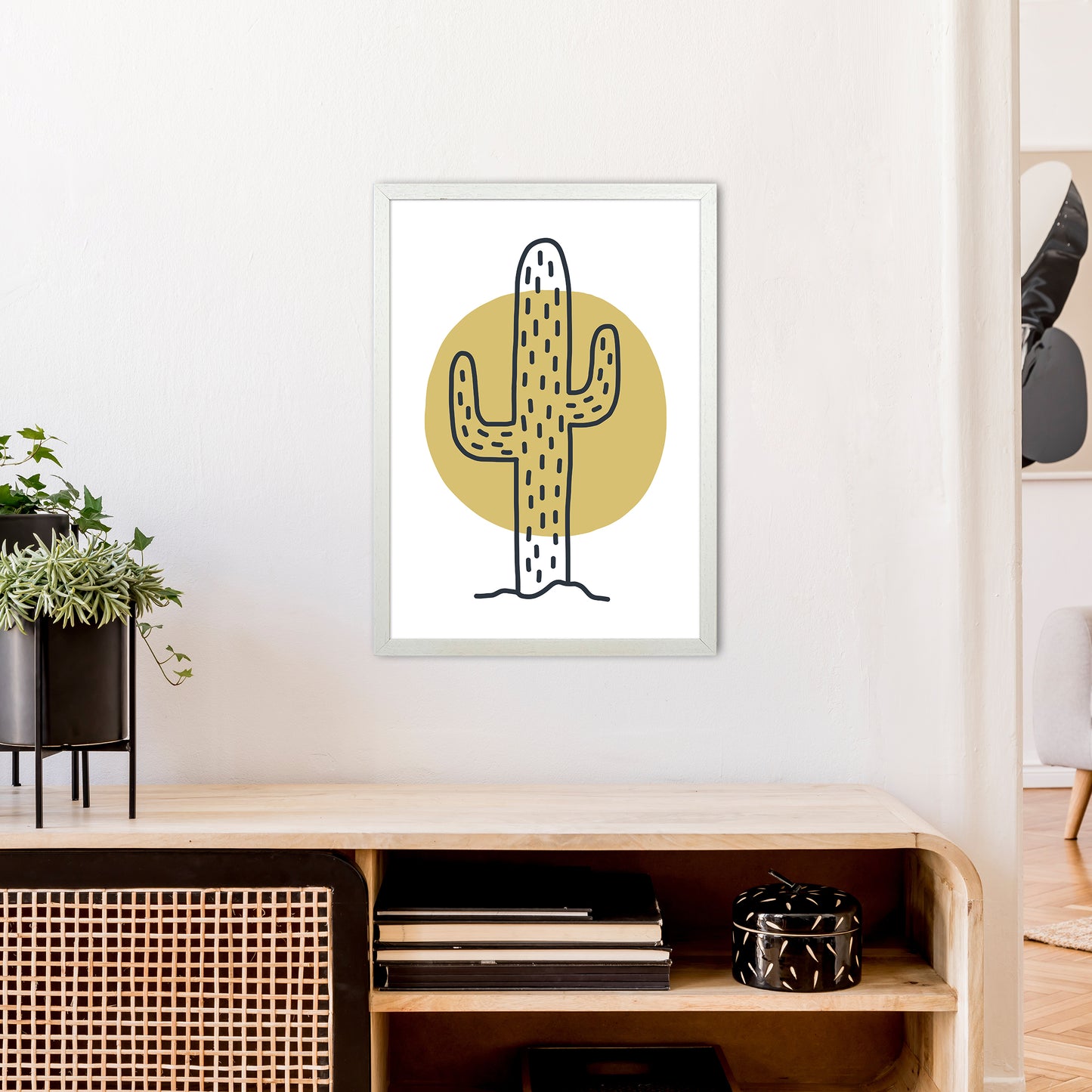 Cactus Moon  Art Print by Pixy Paper A2 Oak Frame