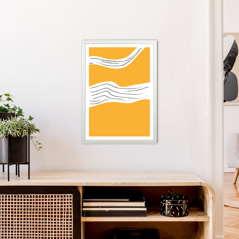 Yellow Lines Neon Funk  Art Print by Pixy Paper A2 Oak Frame