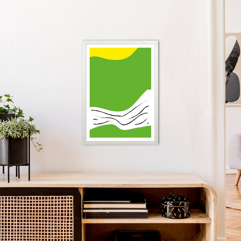 Green Lines Neon Funk  Art Print by Pixy Paper A2 Oak Frame