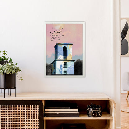 Pop Art Concrete Tower  Art Print by Pixy Paper A2 Oak Frame