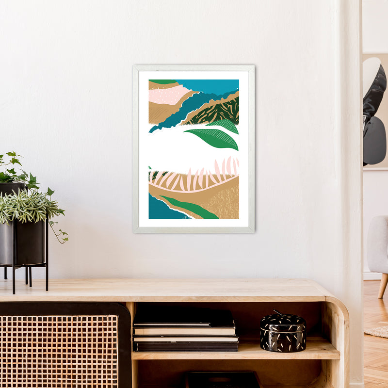 White Mixed Jungle Abstract  Art Print by Pixy Paper A2 Oak Frame