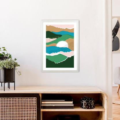 Sun Rising Jungle Abstract  Art Print by Pixy Paper A2 Oak Frame