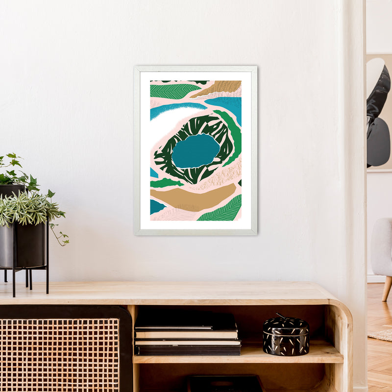 Blue Lake Jungle Abstract  Art Print by Pixy Paper A2 Oak Frame