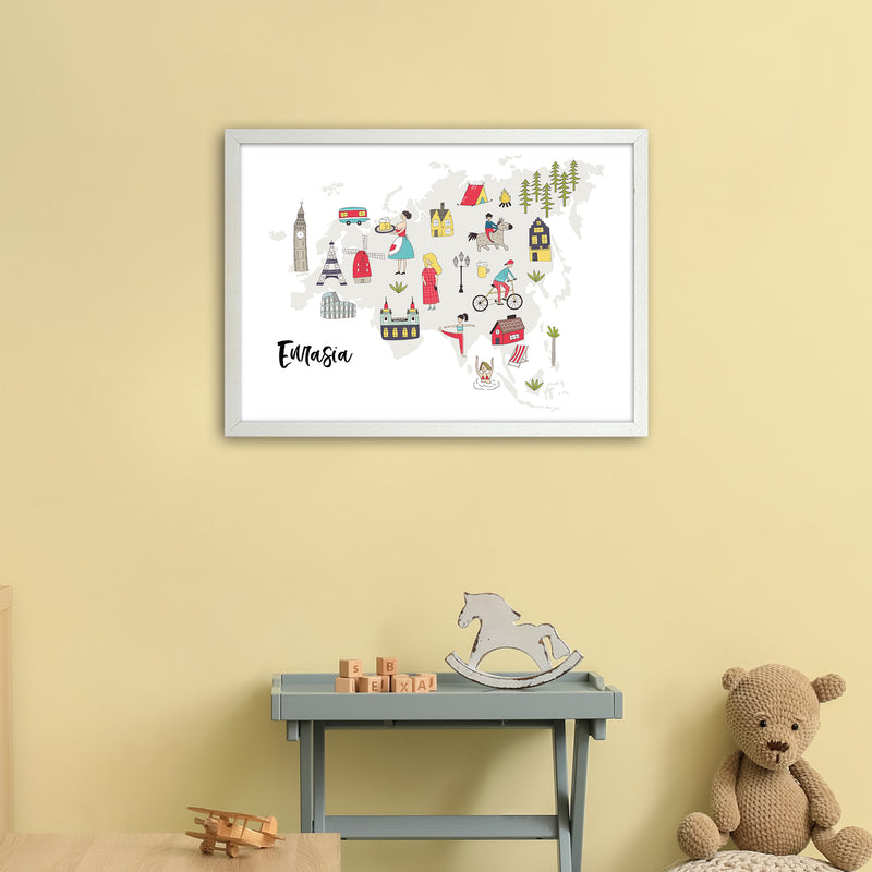 Eurasia Map  Art Print by Pixy Paper A2 Oak Frame